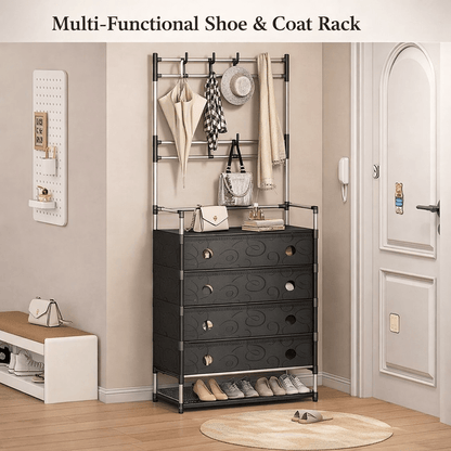Multi - Functional Shoe & Coat Rack with Dustproof Cover – Space Saving Storage Organizer - Saadiq.pk