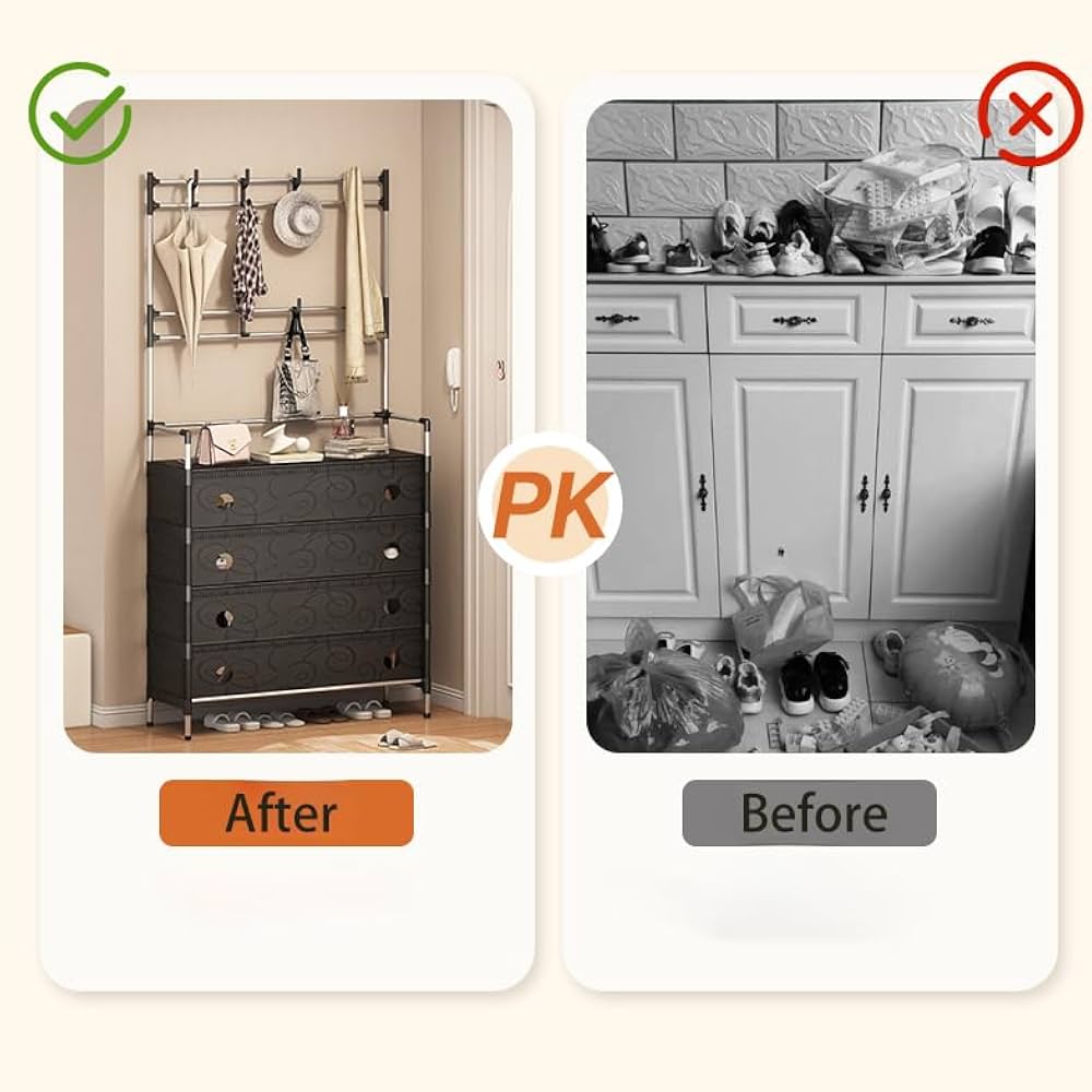 Multi - Functional Shoe & Coat Rack with Dustproof Cover – Space Saving Storage Organizer - Saadiq.pk
