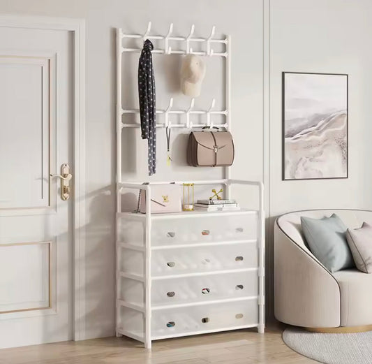 Multi - Functional Shoe & Coat Rack with Dustproof Cover – Space Saving Storage Organizer - Saadiq.pk