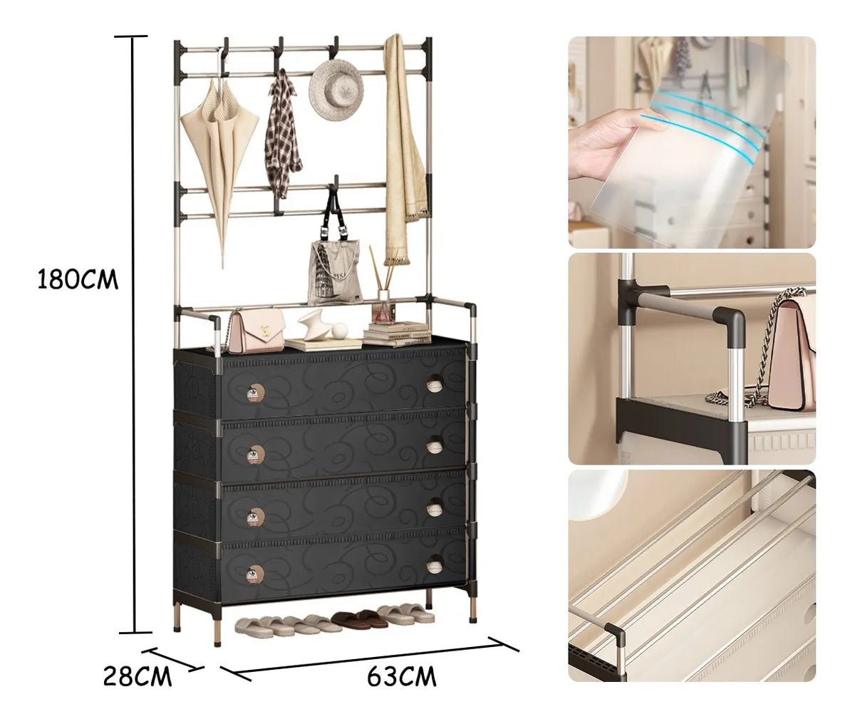 Multi - Functional Shoe & Coat Rack with Dustproof Cover – Space Saving Storage Organizer - Saadiq.pk
