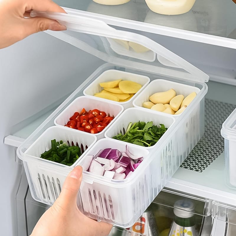 Multi‑Compartment Food Storage Box with Lid – Vegetable & Spice Organizer - Saadiq.pk