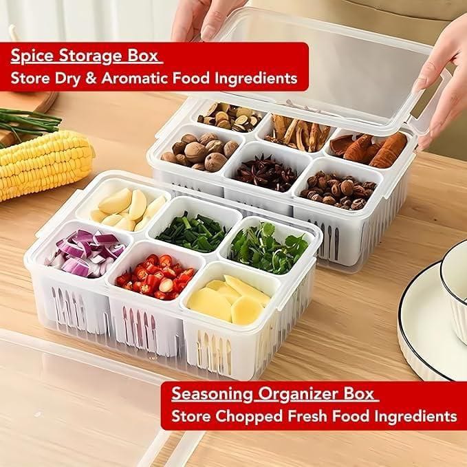 Multi‑Compartment Food Storage Box with Lid – Vegetable & Spice Organizer - Saadiq.pk