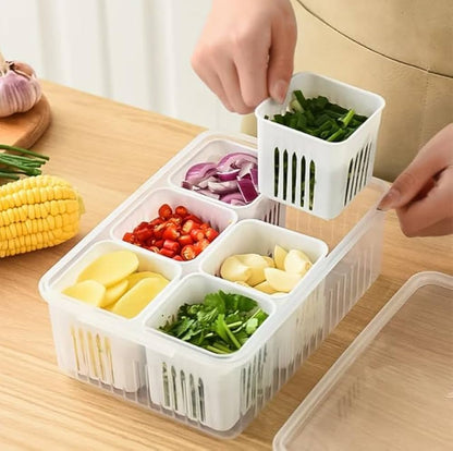 Multi‑Compartment Food Storage Box with Lid – Vegetable & Spice Organizer - Saadiq.pk