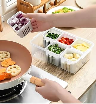 Multi‑Compartment Food Storage Box with Lid – Vegetable & Spice Organizer - Saadiq.pk