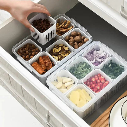 Multi‑Compartment Food Storage Box with Lid – Vegetable & Spice Organizer - Saadiq.pk