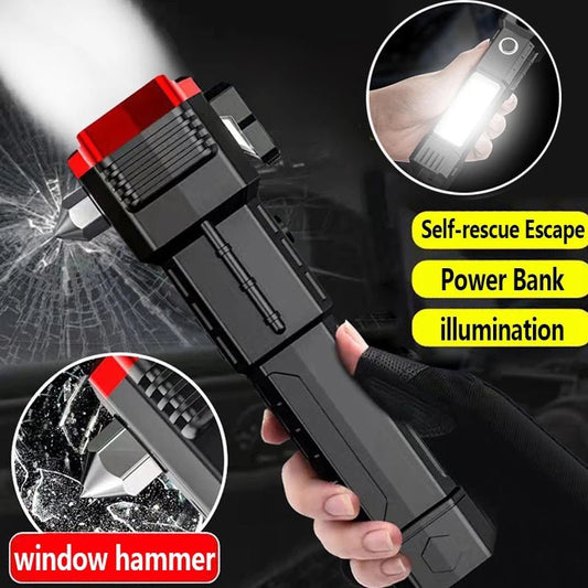 Multifunctional Emergency Hammer Flashlight with Power Bank - Saadiq.pk