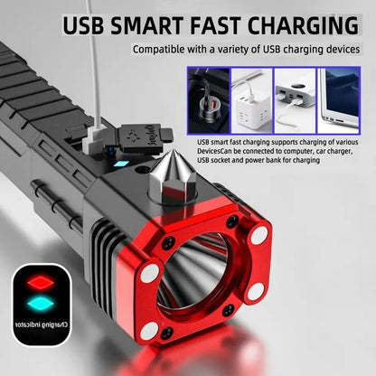 Multifunctional Emergency Hammer Flashlight with Power Bank - Saadiq.pk