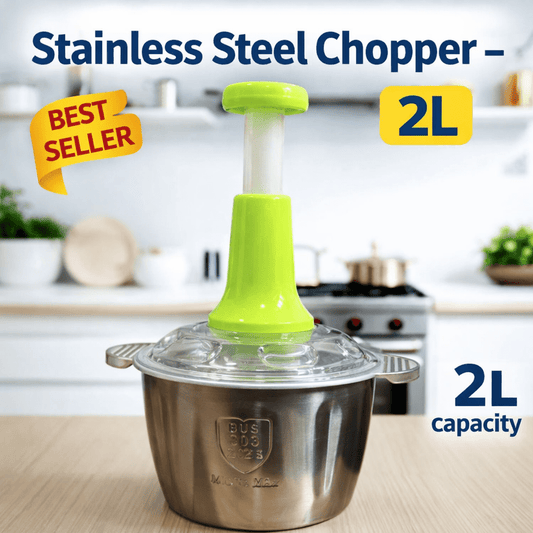 Multifunctional Manual Stainless Steel Push Chopper – Large Capacity - 2L - Saadiq.pk