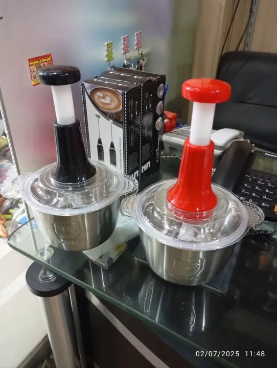 Multifunctional Manual Stainless Steel Push Chopper – Large Capacity - 2L - Saadiq.pk