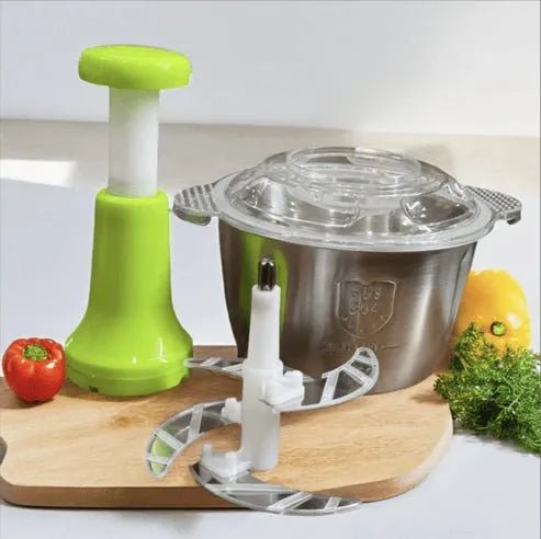 Multifunctional Manual Stainless Steel Push Chopper – Large Capacity - 2L - Saadiq.pk