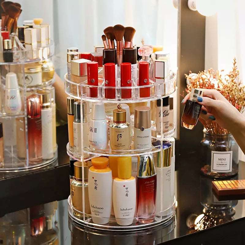 New Rotating Cosmetic Organizer | 360° Multi‑Layer Makeup Storage Rack - Saadiq.pk
