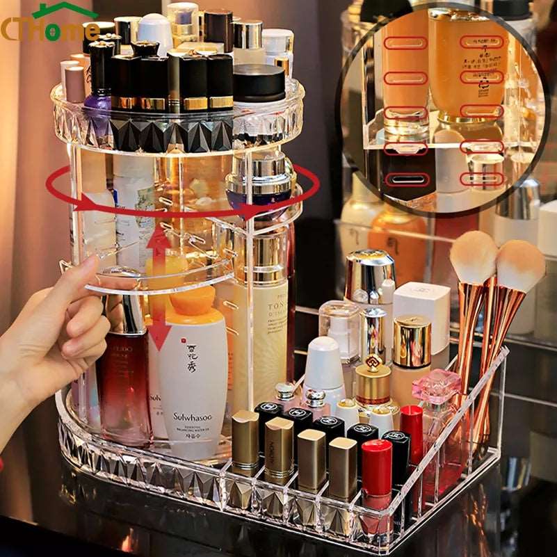 New Rotating Cosmetic Organizer | 360° Multi‑Layer Makeup Storage Rack - Saadiq.pk