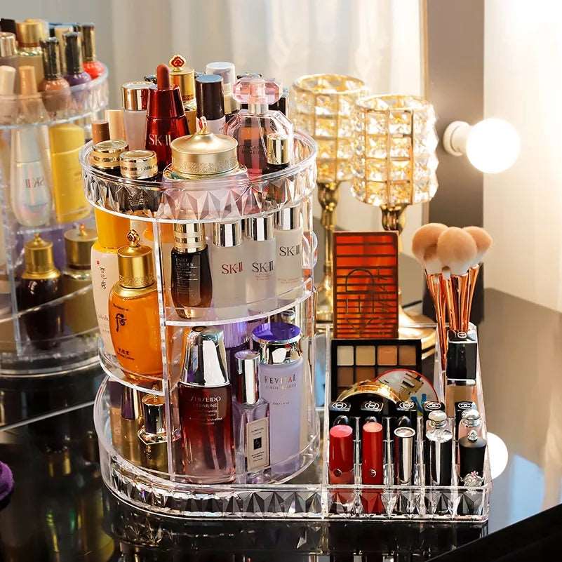 New Rotating Cosmetic Organizer | 360° Multi‑Layer Makeup Storage Rack - Saadiq.pk