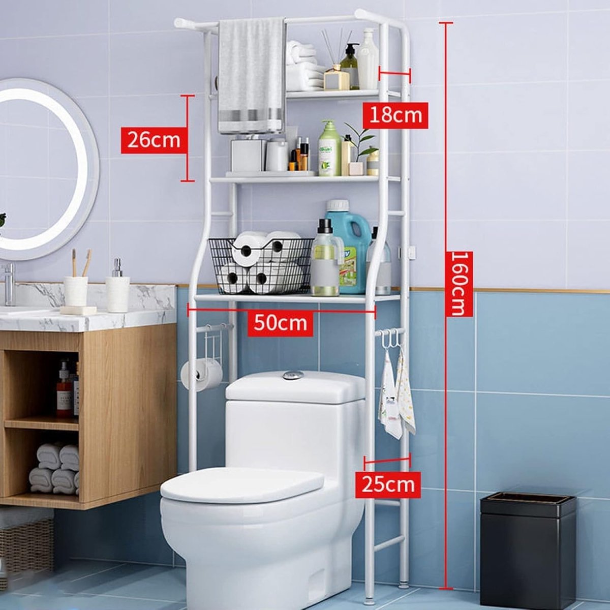 Over - The - Commode Iron Bathroom Shelf – 3 - Tier Organizer - Saadiq.pk