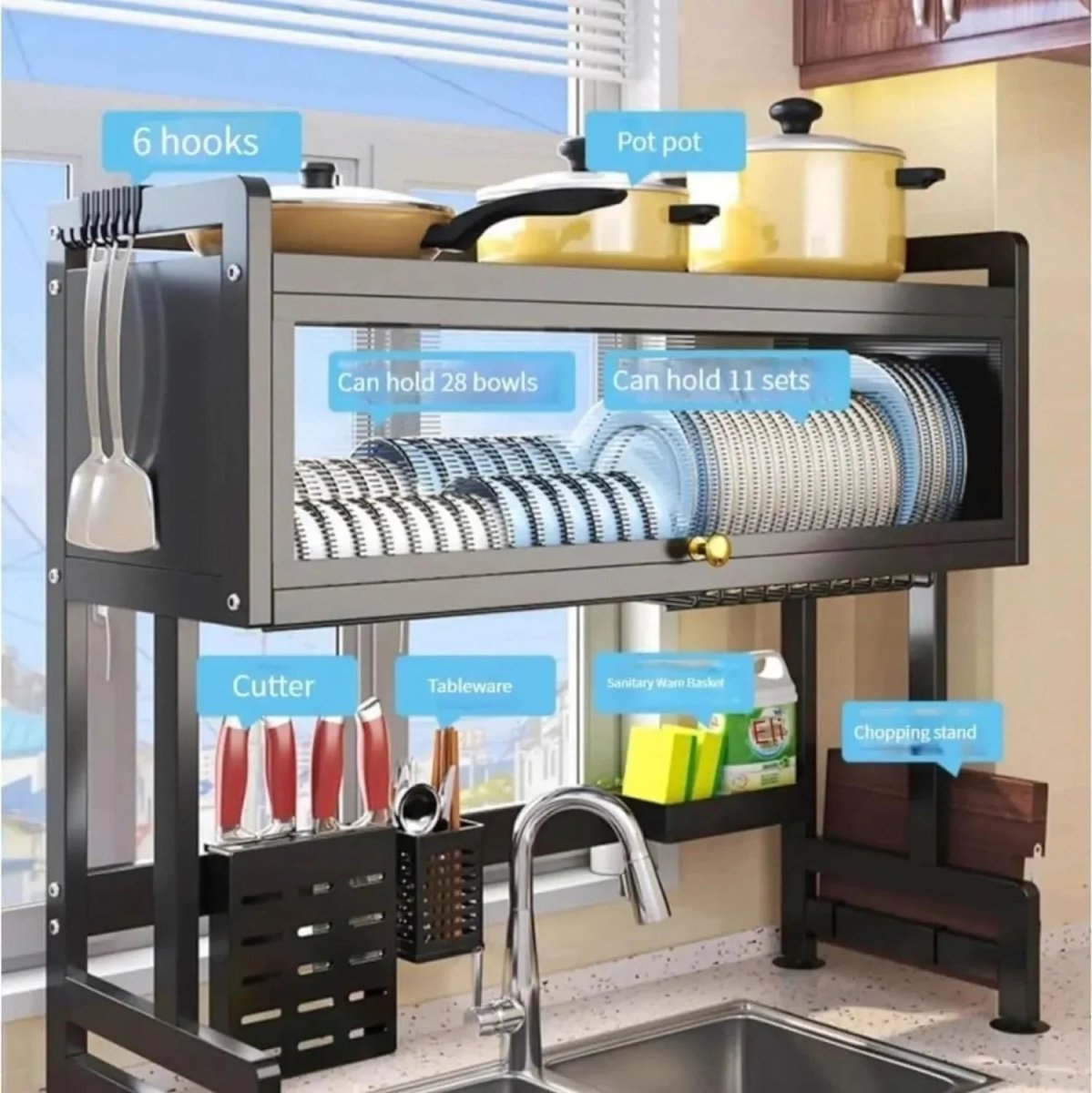 Over The Sink Rack for Kitchen – Multi - Functional Kitchen Storage Organizer - Saadiq.pk