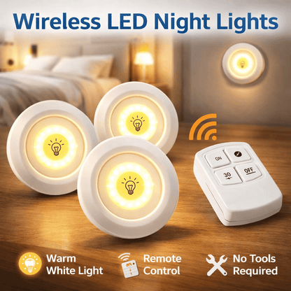 Pack of 3 Wireless LED Night Lights with Remote Control - Ultra - Bright - Saadiq.pk