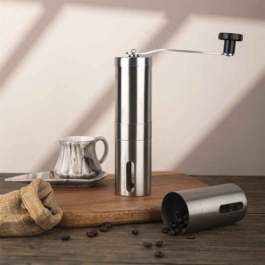 Portable Stainless Steel Coffee Grinder – Manual Hand Crank with Adjustable Settings - Saadiq.pk