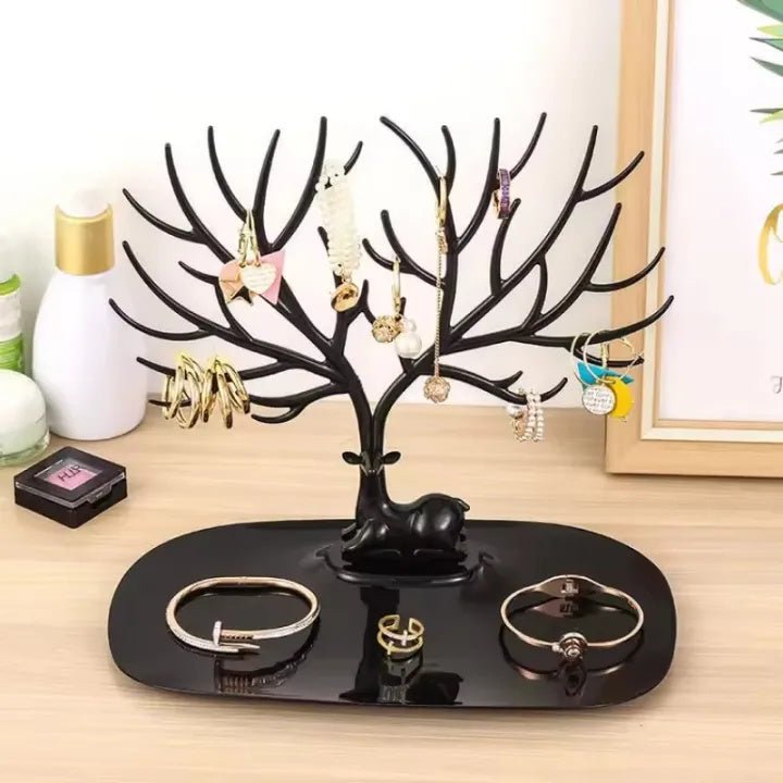 Premium Desktop Jewelry Organizer Stand with Tray – Necklace, Earring & Ring Storage Display Rack - Saadiq.pk