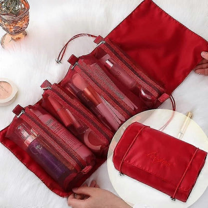 Premium Foldable Travel Makeup Organizer – Detachable Zipper Pouch Hanging Cosmetic Storage Bag - Saadiq.pk