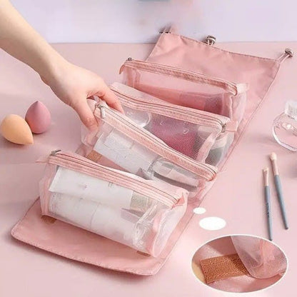 Premium Foldable Travel Makeup Organizer – Detachable Zipper Pouch Hanging Cosmetic Storage Bag - Saadiq.pk