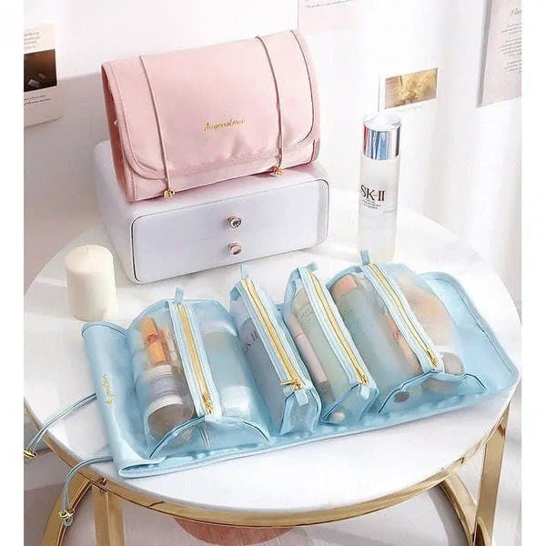 Premium Foldable Travel Makeup Organizer – Detachable Zipper Pouch Hanging Cosmetic Storage Bag - Saadiq.pk
