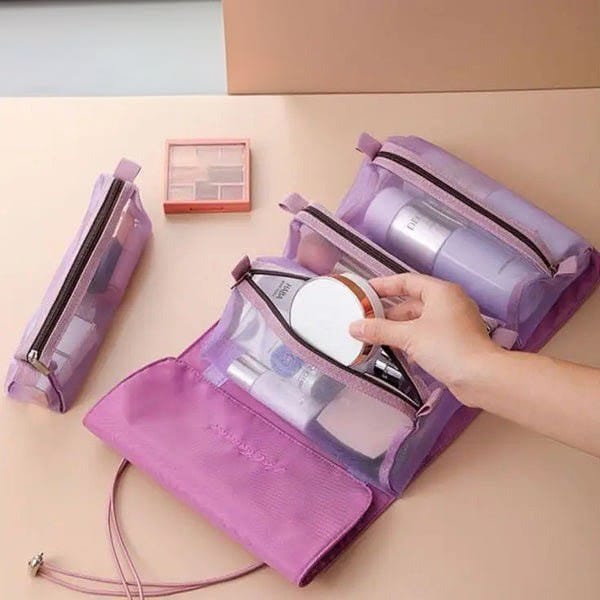 Premium Foldable Travel Makeup Organizer – Detachable Zipper Pouch Hanging Cosmetic Storage Bag - Saadiq.pk