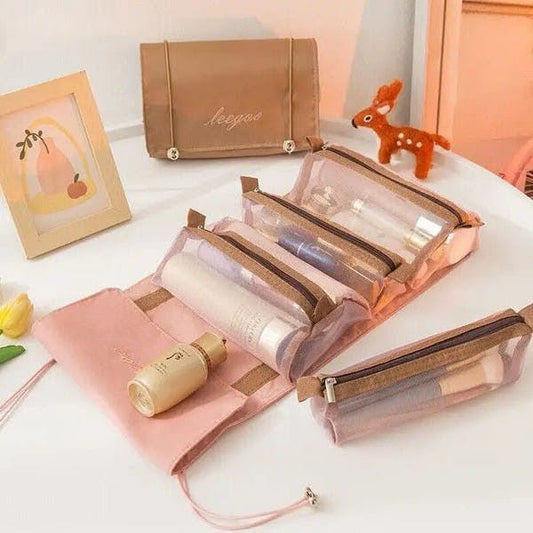 Premium Foldable Travel Makeup Organizer – Detachable Zipper Pouch Hanging Cosmetic Storage Bag - Saadiq.pk