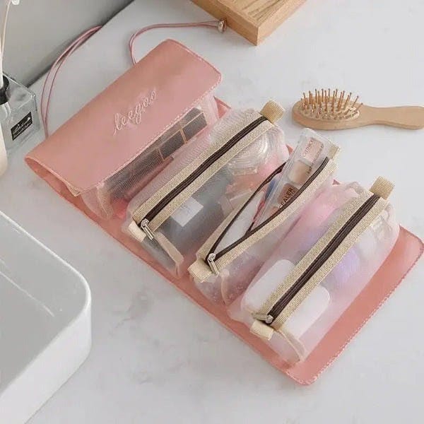 Premium Foldable Travel Makeup Organizer – Detachable Zipper Pouch Hanging Cosmetic Storage Bag - Saadiq.pk