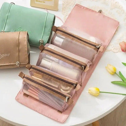 Premium Foldable Travel Makeup Organizer – Detachable Zipper Pouch Hanging Cosmetic Storage Bag - Saadiq.pk