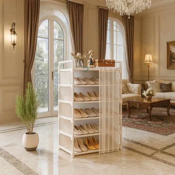 Premium Multi - Layer Shoe Rack with Dust Cover | Space Saving Dustproof Shoe Organizer - Saadiq.pk