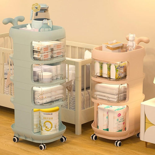 Baby Supplies Multi-Purpose Trolley | Portable Nursery Storage Organizer | 4 Layer