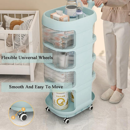 Baby Supplies Multi-Purpose Trolley | Portable Nursery Storage Organizer | 4 Layer