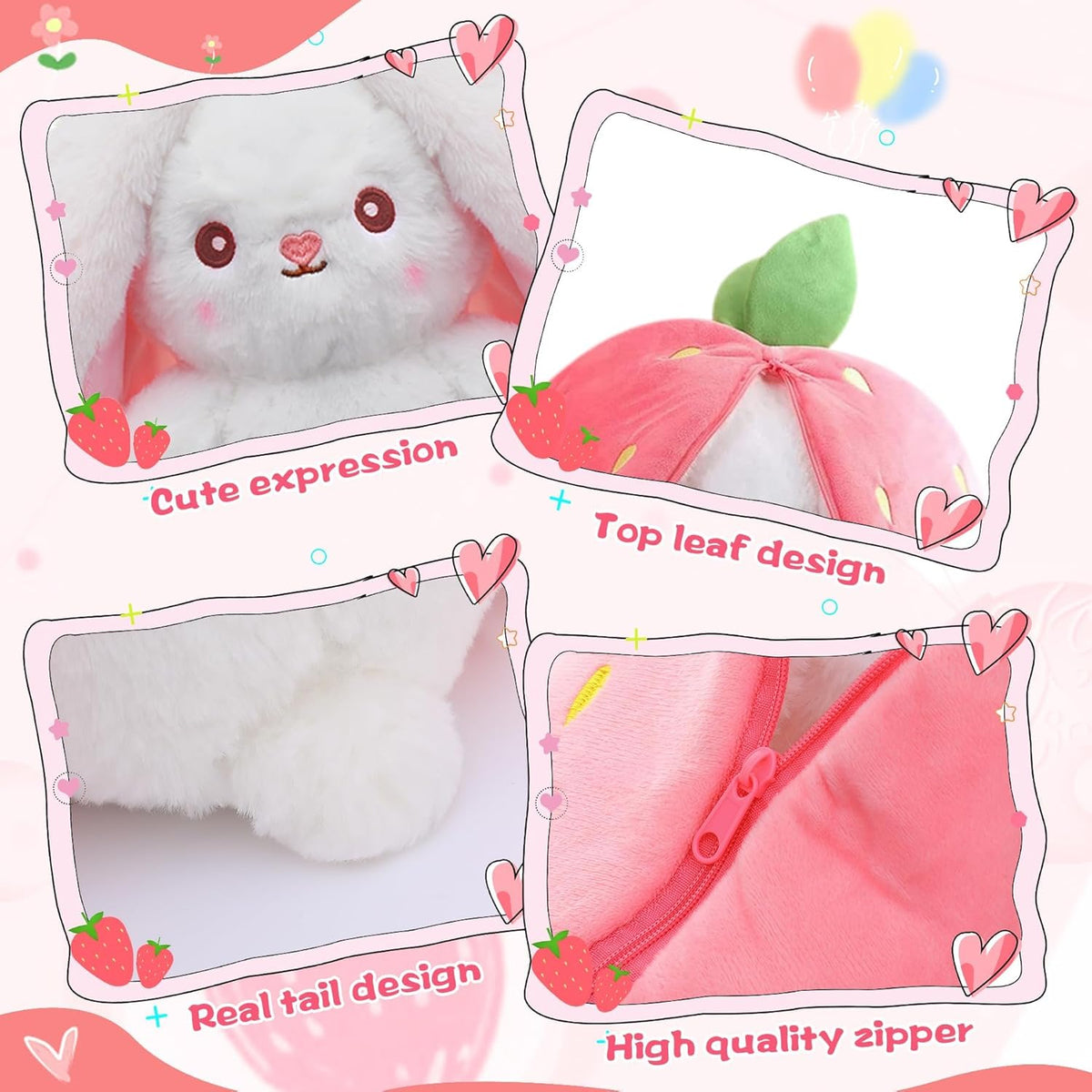 Reversible Rabbit Plush Toy – 2-in-1 Bunny Soft Stuffed Toy for Kids