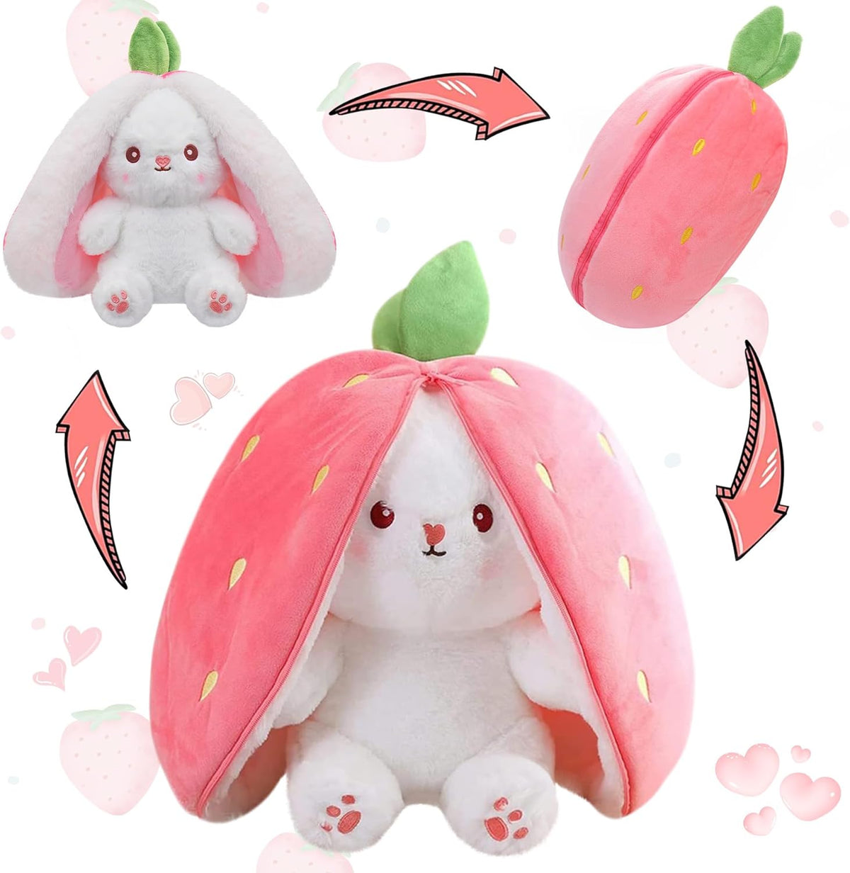 Reversible Rabbit Plush Toy – 2-in-1 Bunny Soft Stuffed Toy for Kids