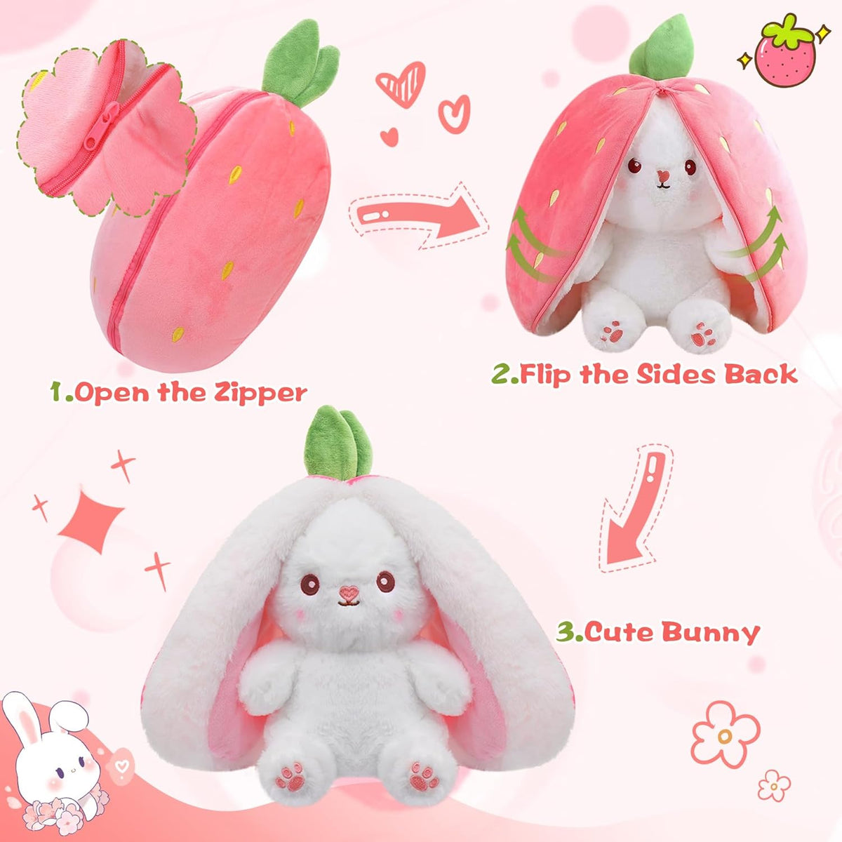 Reversible Rabbit Plush Toy – 2-in-1 Bunny Soft Stuffed Toy for Kids