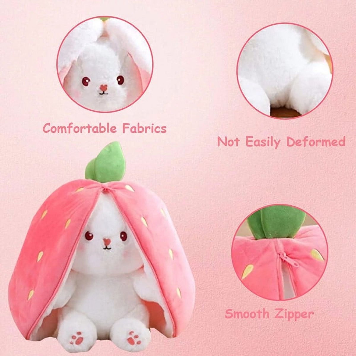 Reversible Bunny Plush – Strawberry & Carrot Soft Stuffed Toy - Saadiq.pk