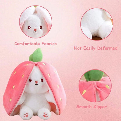 Reversible Bunny Plush – Strawberry & Carrot Soft Stuffed Toy - Saadiq.pk