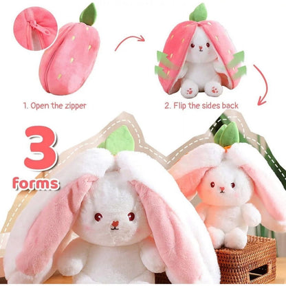 Reversible Bunny Plush – Strawberry & Carrot Soft Stuffed Toy - Saadiq.pk
