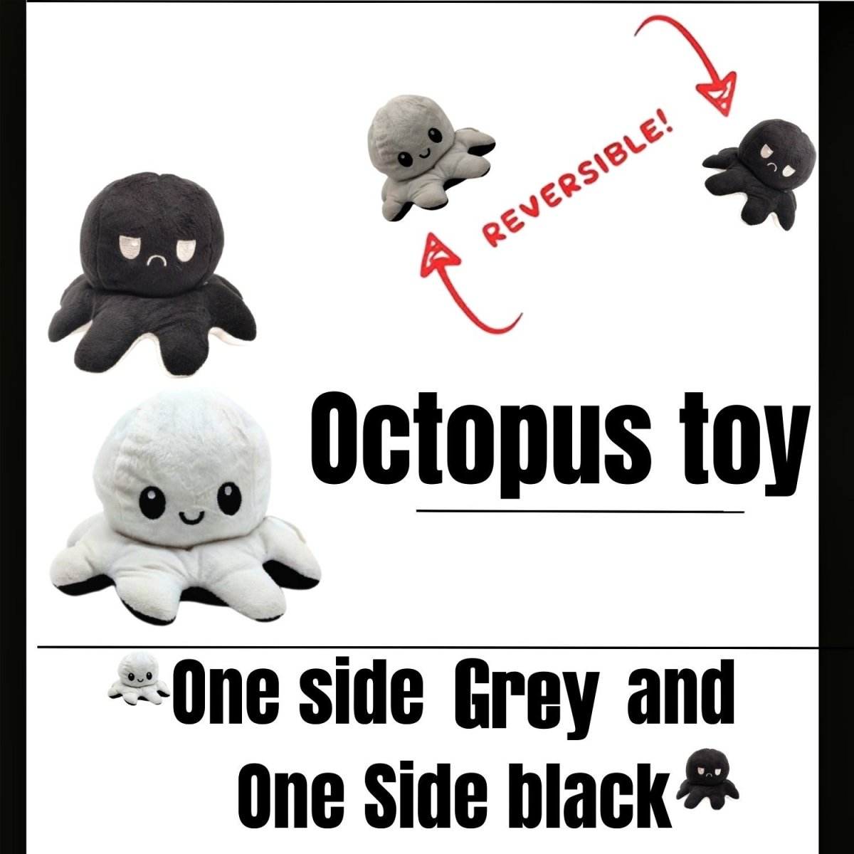Reversible Octopus Plush Toy – Double - Sided Mood Changing Stuffed Doll - Saadiq.pk