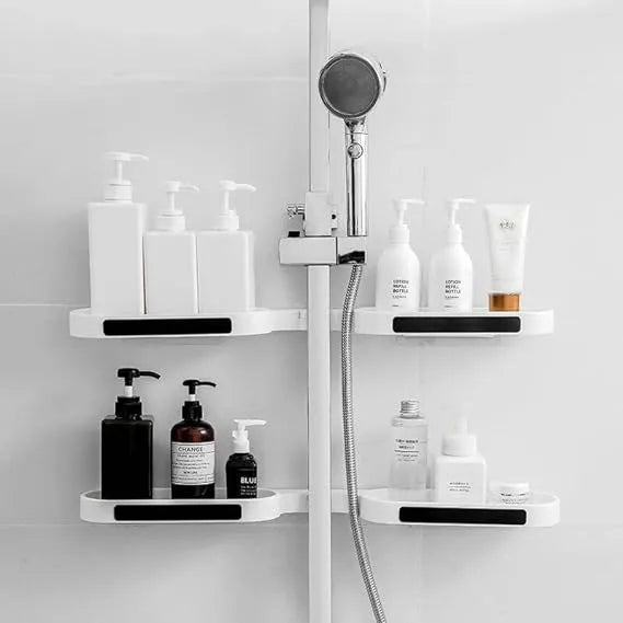 Revolving Bathroom Wall Rack | Adjustable Punch - Free Corner Storage Shelf for Toiletries, Skincare & Accessories - Saadiq.pk