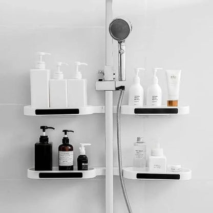Revolving Bathroom Wall Rack | Adjustable Punch - Free Corner Storage Shelf for Toiletries, Skincare & Accessories - Saadiq.pk