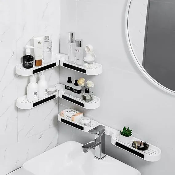 Revolving Bathroom Wall Rack | Adjustable Punch - Free Corner Storage Shelf for Toiletries, Skincare & Accessories - Saadiq.pk