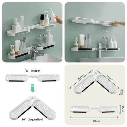 Revolving Bathroom Wall Rack | Adjustable Punch - Free Corner Storage Shelf for Toiletries, Skincare & Accessories - Saadiq.pk