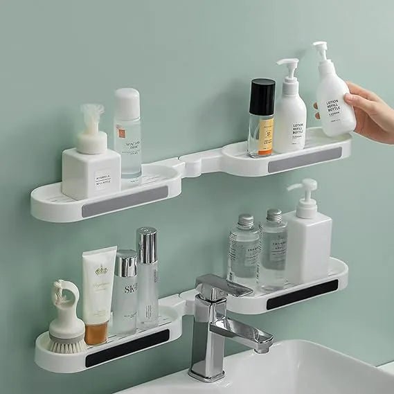 Revolving Bathroom Wall Rack | Adjustable Punch - Free Corner Storage Shelf for Toiletries, Skincare & Accessories - Saadiq.pk