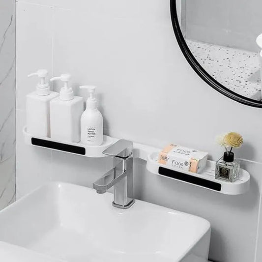 Revolving Bathroom Wall Rack | Adjustable Punch - Free Corner Storage Shelf for Toiletries, Skincare & Accessories - Saadiq.pk