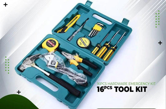 16pcs Home Tool Kit | Durable Blow Box with Hammer, Screwdrivers & Tape Measure