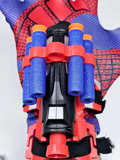 Spiderman Style 8-Shot Foam Dart Blaster Toy Gun with Gloves – Soft Bullet Shooting Toy for Kids