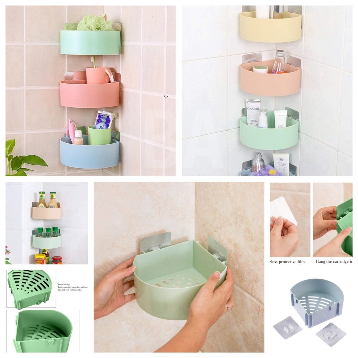 Self Adhesive Corner Rack – Wall Mounted Bathroom & Kitchen Storage Shelf - Saadiq.pk