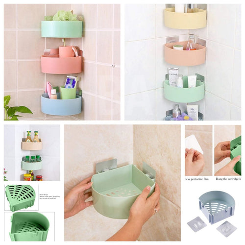 Self Adhesive Corner Rack – Wall Mounted Bathroom & Kitchen Storage Shelf - Saadiq.pk