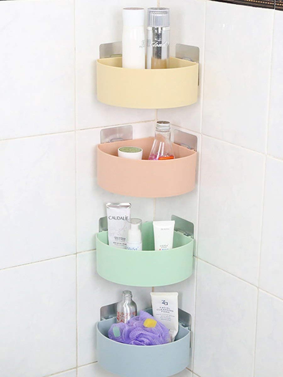 Self Adhesive Corner Rack – Wall Mounted Bathroom & Kitchen Storage Shelf - Saadiq.pk